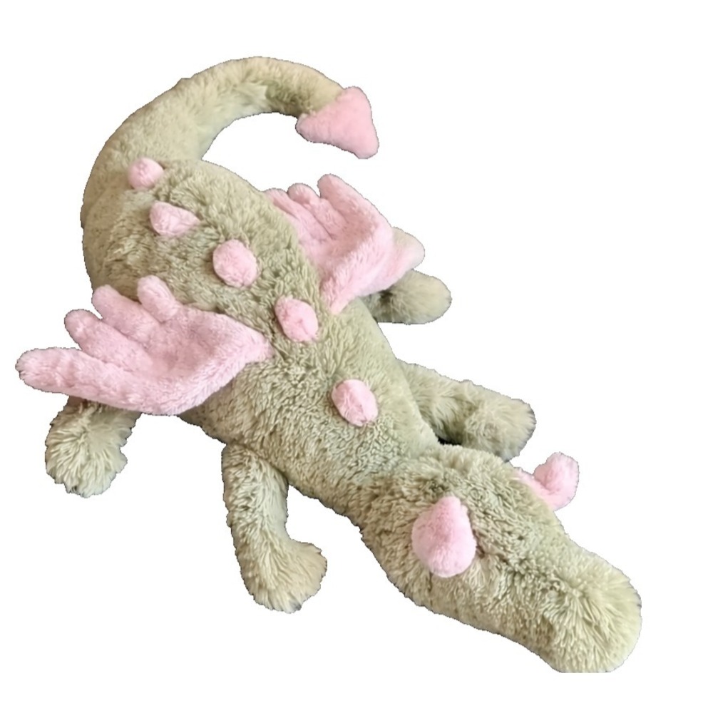 Soft Green Dragon Plush Stuffed Animal Pink Wings 20" Long Unbranded - Picture 2 of 4